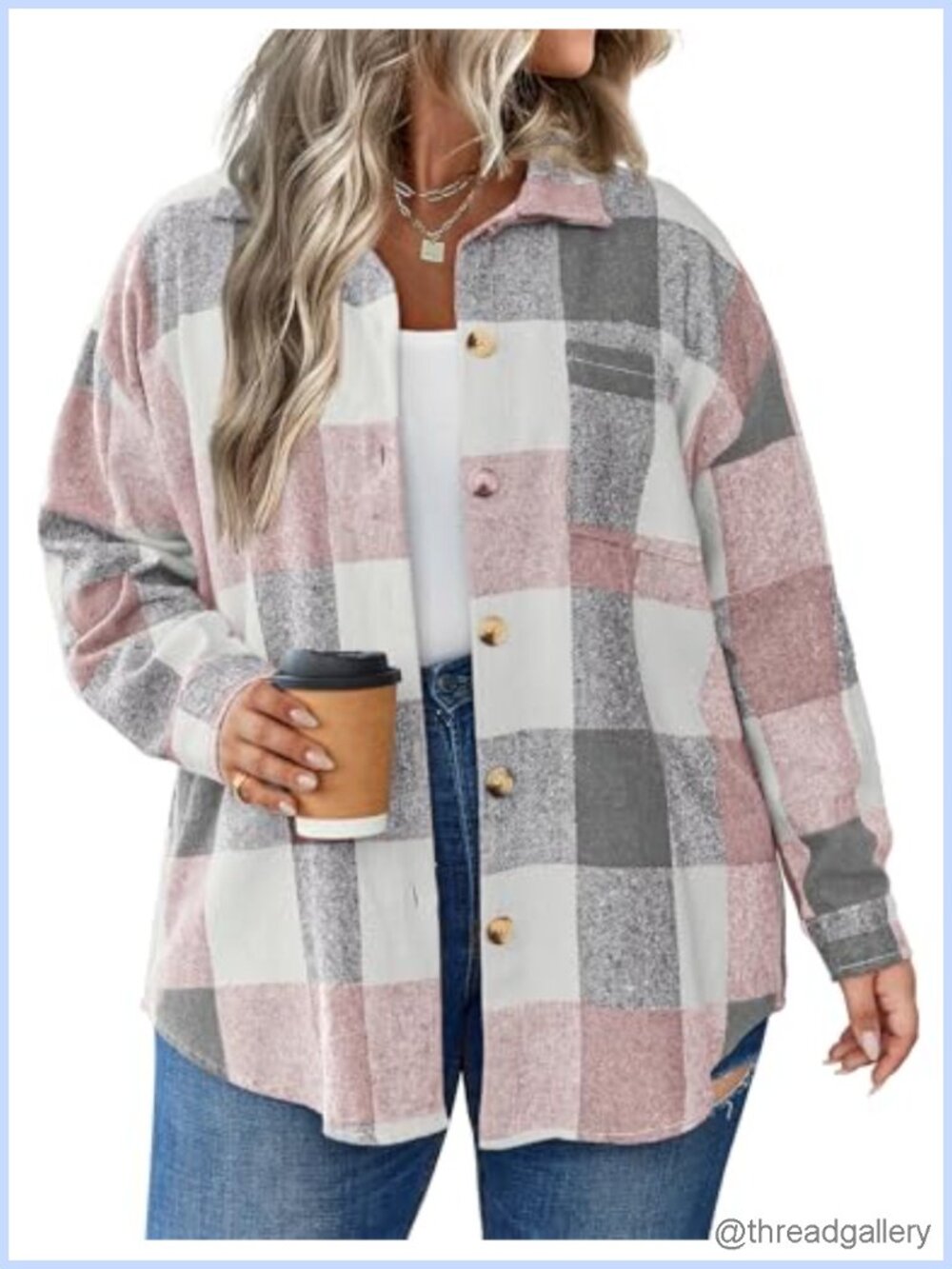 Plus Size Plaid Shacket Button Front Oversized Casual Jacket Coat